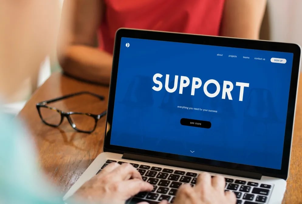 Person using a laptop displaying website support services for WordPress maintenance