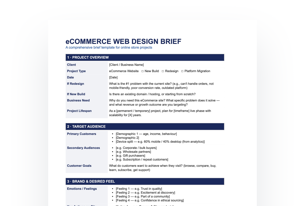 ecommerce web design brief