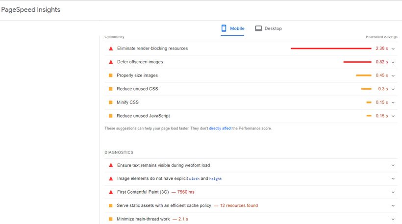 speed insights diagnostics