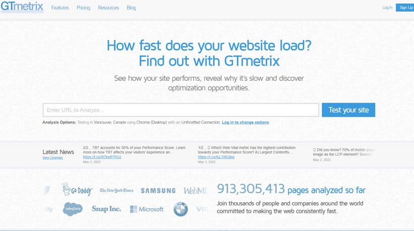 gtmetrix website load test