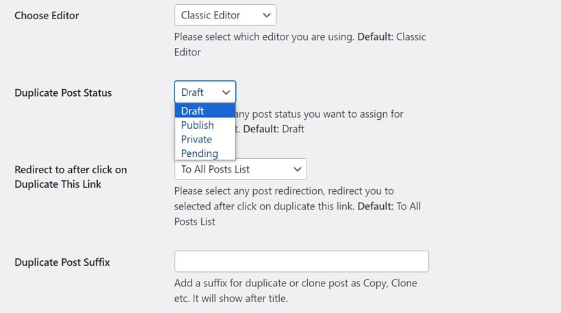 Duplicate Post - Settings