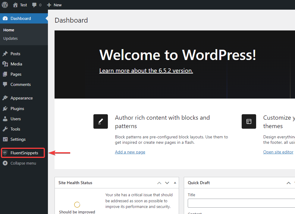 fluent snippets access on wordpress