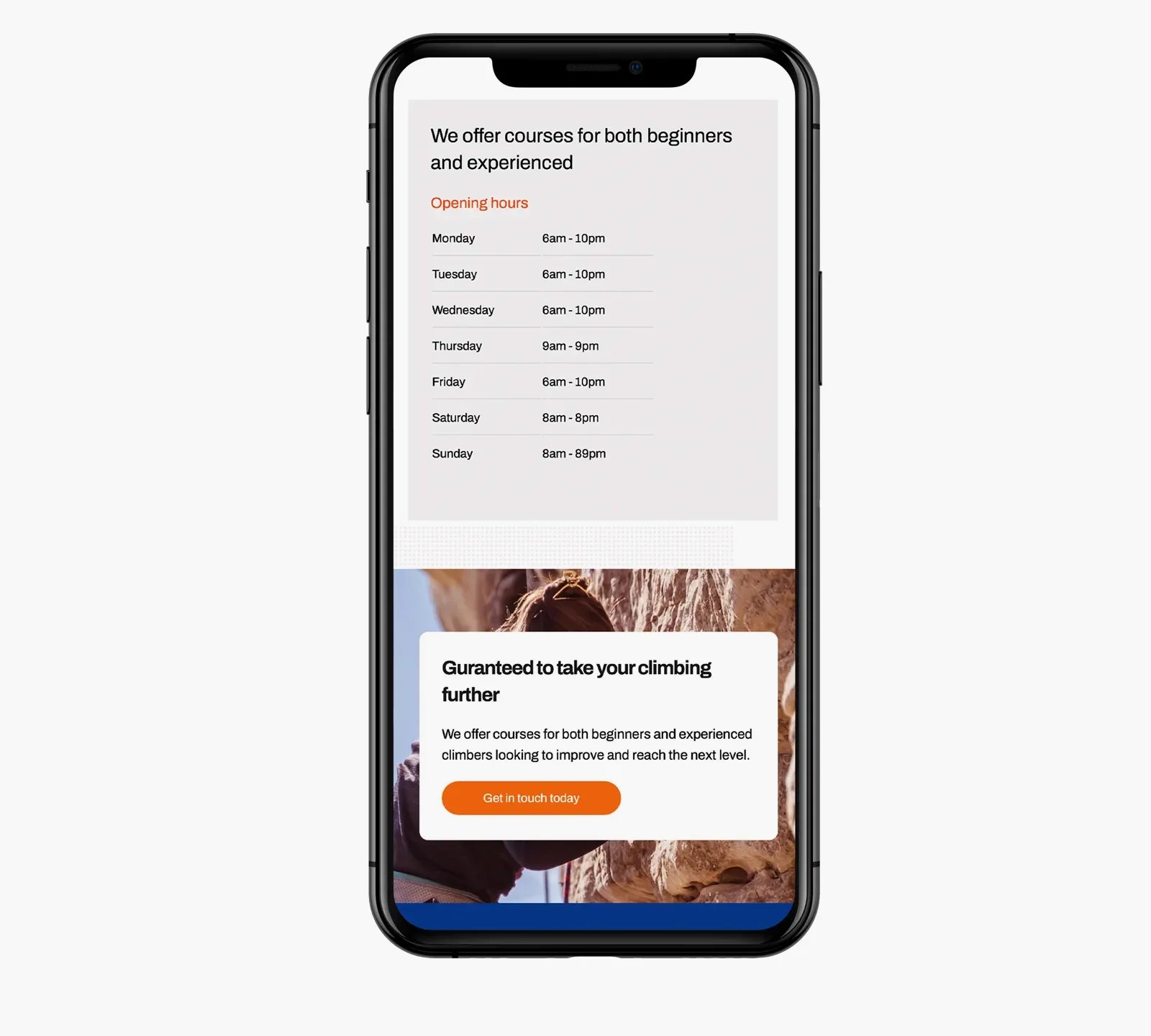 mobile version design of rock climbing website