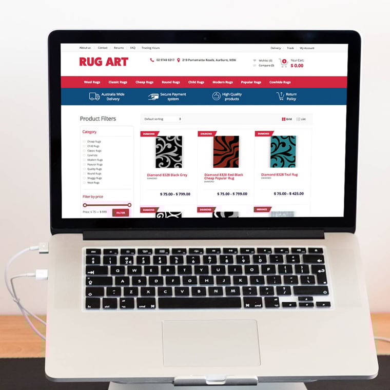 rug shop ecommerce website design sydney