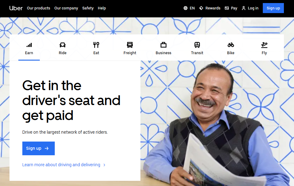 uber website navigation