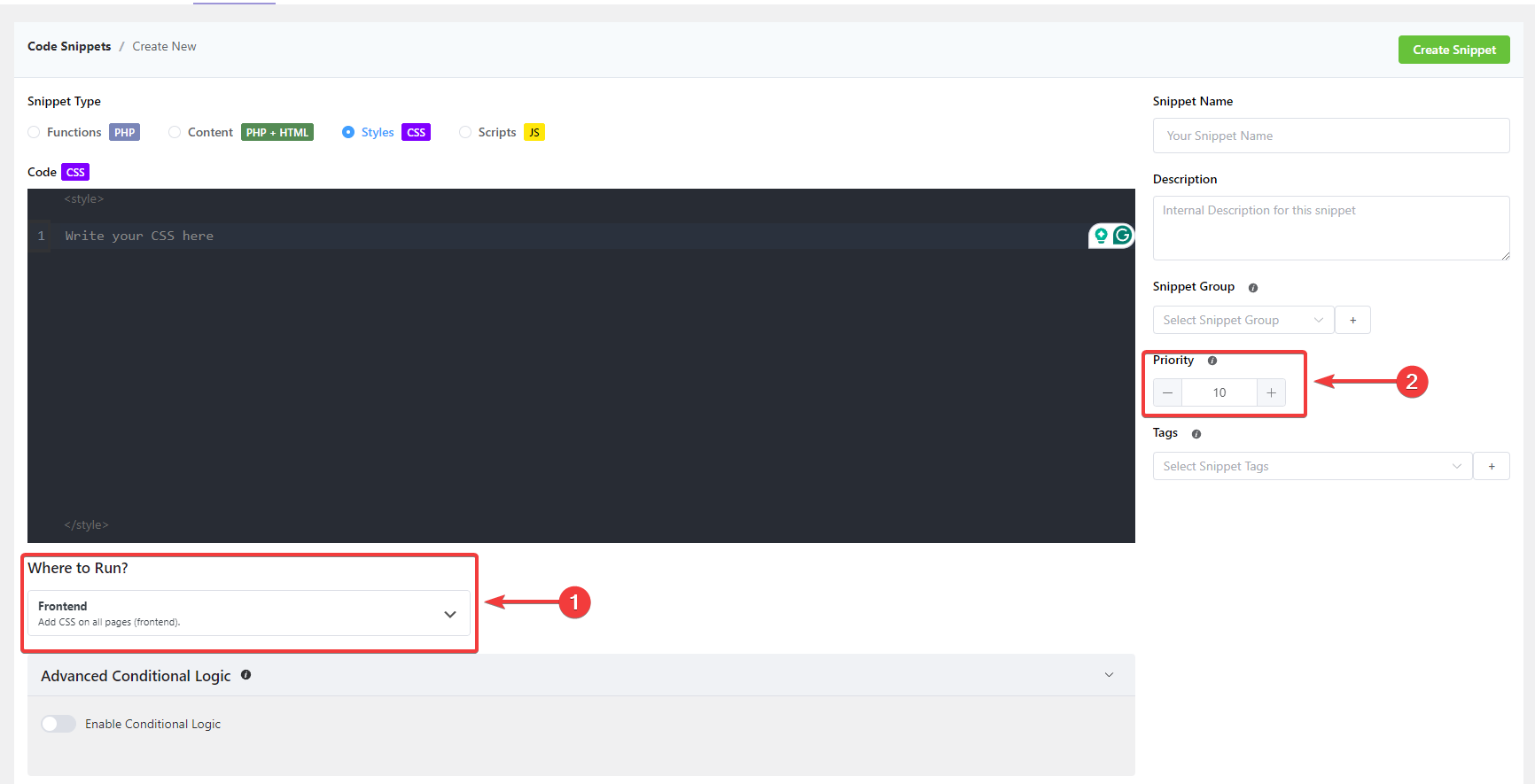 priority of snippet