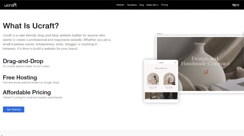 ucraft drag and drop website builder