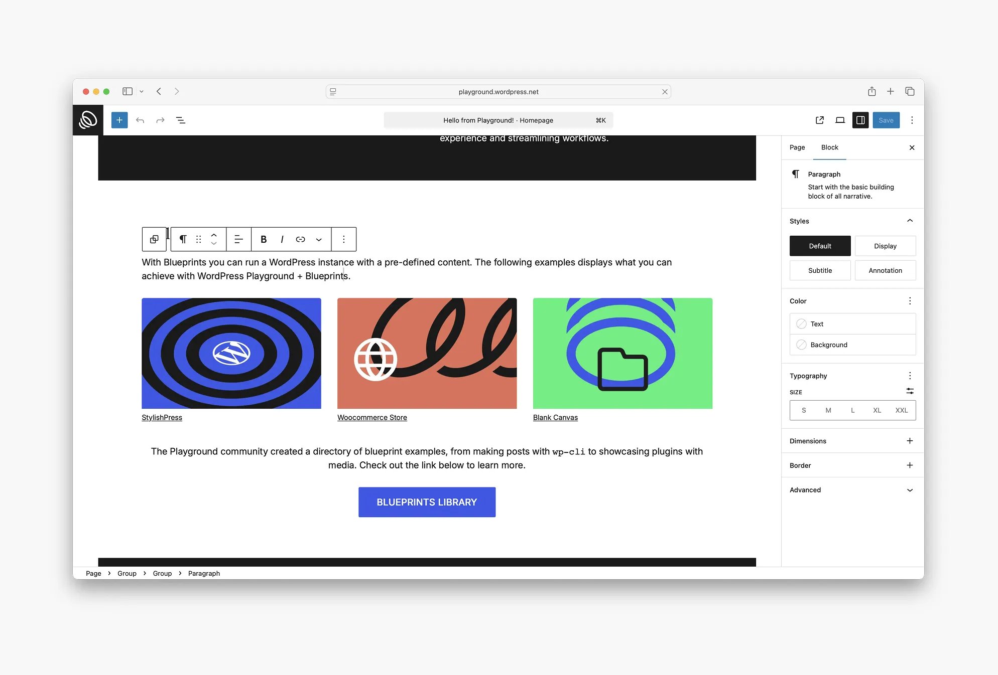 Screenshot of the WordPress Gutenberg editor showing the block-based interface for content creation