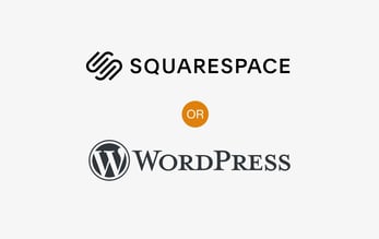 Squarespace and WordPress logos side by side with the word 'or' in the middle, comparing the two website platforms
